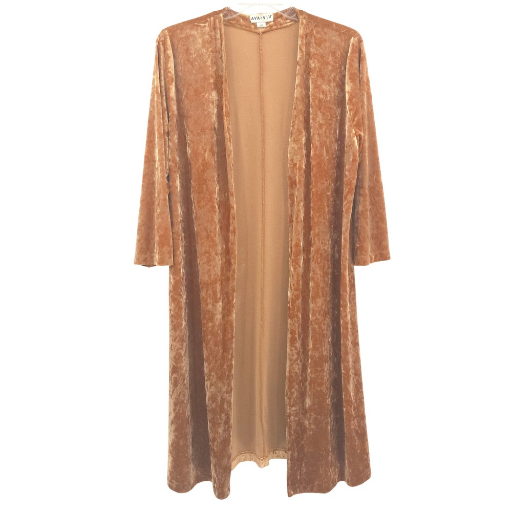 Ava &‎ Viv Duster Cardigan Womens X (14w) Orange Crushed Velvet Longline Boho